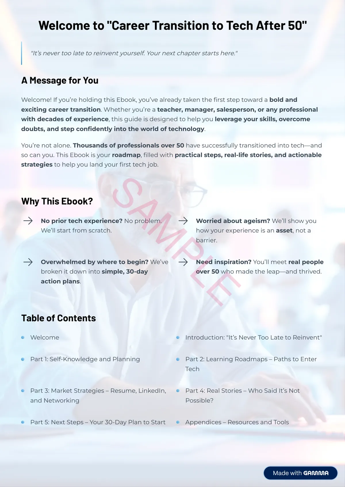 Sample page 2 — table of contents and structure