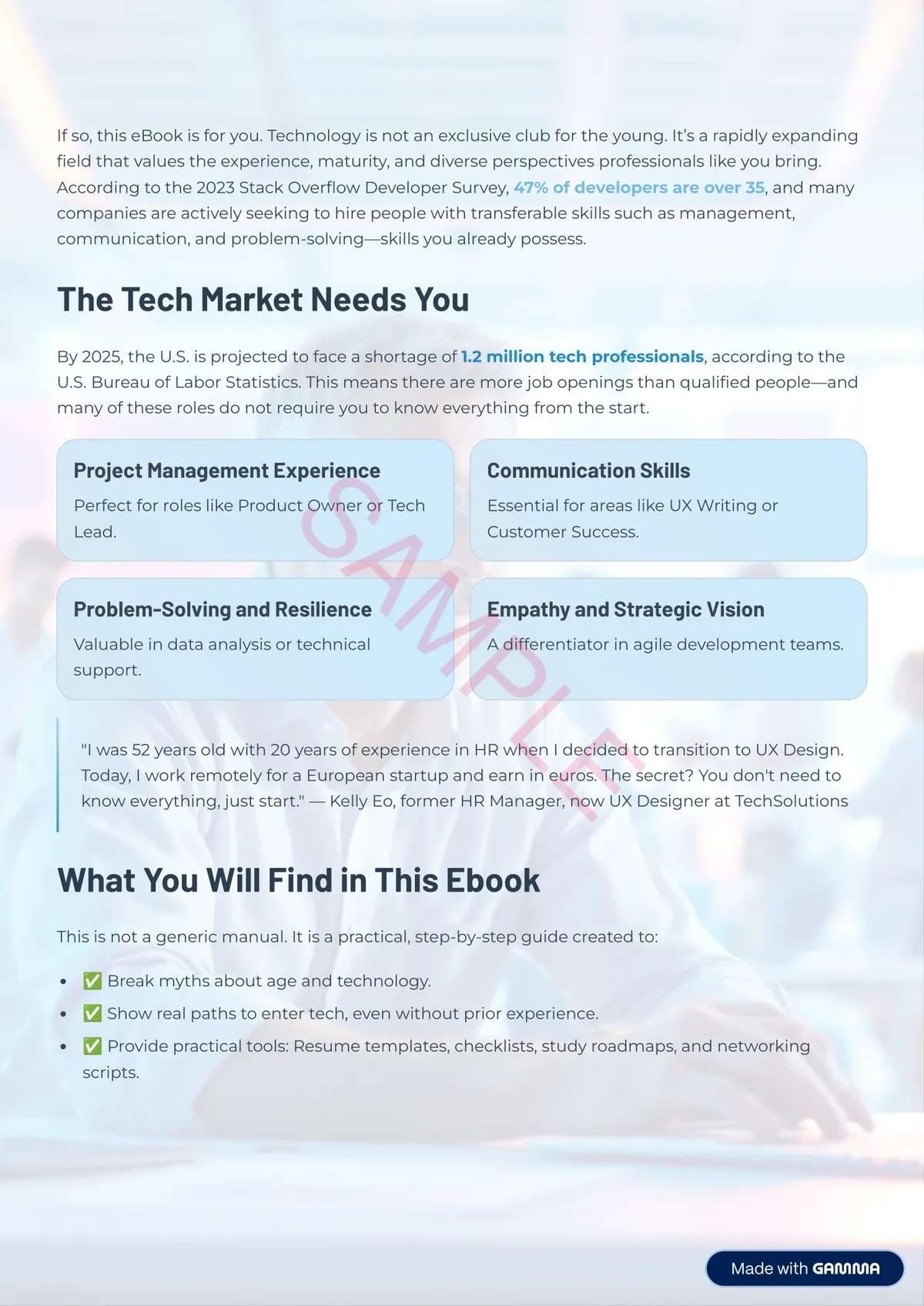 Sample page 5 — career tracks and possible tech roles
