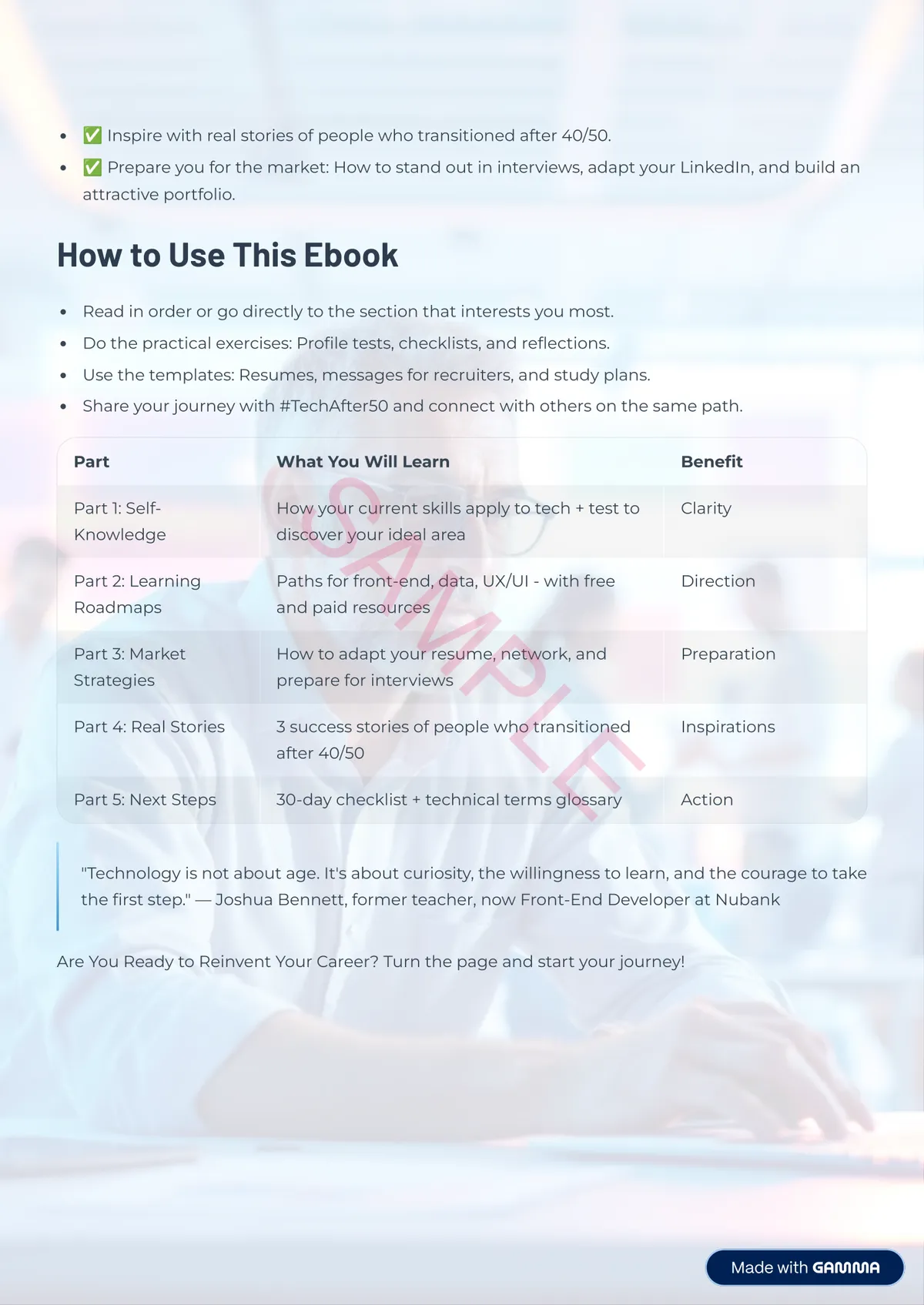 Sample page 6 — 30-day action plan preview